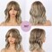 Short Ombre Highlight Honey Blonde Wavy Bob Wig with Curtain Bangs,Short Ombre Highlight Ash Brown Mixed Golden Blonde Curly Wavy Wig Light Brown Bob Wavy Shoulder Length Wig 14inch