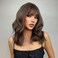 EMMOR Short Curly Wigs with Bangs,Wavy Bob Wigs for Women Heat Resistant Synthetic Wigs Shoulder Length Wigs Natural Looking (Brown)
