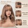 EMMOR Short Curly Wigs with Fringe，Wavy Bob Wigs for Women Heat Resistant Synthetic Blonde Wigs Shoulder Length Wigs Natural Looking（Ombre Light Brown