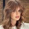 EMMOR Short Curly Wigs with Fringe，Wavy Bob Wigs for Women Heat Resistant Synthetic Blonde Wigs Shoulder Length Wigs Natural Looking（Ombre Light Brown