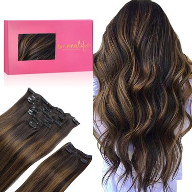 WENNALIFE Clip in Hair Extensions, 150g 22 Inch 9pcs Balayage Dark Brown to Chestnut Brown Human Hair Extensions Thicker Clip in Hair Extensions Real Human Hair Clip Set Double Weft