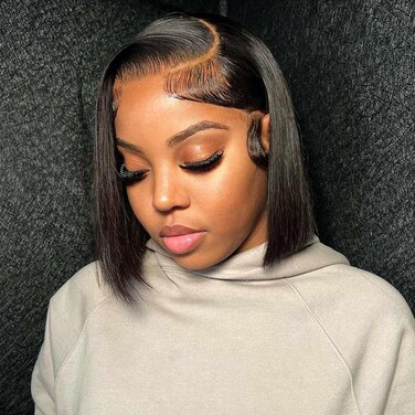 Bob Wig Human Hair 13x4 HD Frontal Lace Wigs for Black Women Human Hair Glueless Short Straight Bob Lace Front Wigs Human Hair Pre Plucked with Baby Hair 180% Density 10 Inch