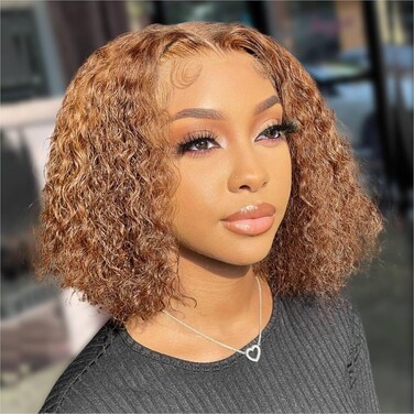 Ombre Highlight Curly Wigs Human Hair Pre Plucked Wear And Go Glueless Deep Wave 13x4 HD Honey Blonde Highlight Lace Front Wigs Human Hair For Black Women Wet And Wavy 4/27 12 Inch