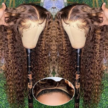 Wear and Go Water Wave Lace Front Wigs Human Hair 4/27 Highlight 9x6 HD Lace Front Wigs Ombre Human Hair Wet and Wavy Deep Wave Glueless Lace Frontal Wigs Pre Plucked Pre Cut 180% Density 18inch