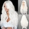 WECAN Long White Wigs for Women, 28 Inches Wavy Lace Heat Synthetic Middle Part Natural Looking Silky Wig for Daily Use, Halloween &amp; Cosplay