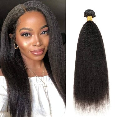 Amella Hair Kinky Straight Bundles Human Hair 22inch Kinky Straight Hair 1 Bundle 10A Brazilian Kinky Straight Human Hair Weave Extensions For Black Women 100g/bundle Natural Black