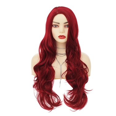 Red Wig Curly Wavy Wigs Synthetic Fibre Wigs for Women Side Part Natural Looking Halloween Wigs