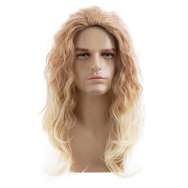Baruisi Long Curly Wavy Blonde Wigs for Men Synthetic Natural Party Halloween Cosplay Hair Wig