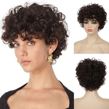 Baruisi Short Curly Brown Wigs for Women Natural Looking Synthetic Brown Cosplay Hair Wig