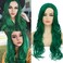 Baruisi Long Curly Wavy Green Wigs for Women Side Part Natural Looking Cosplay Synthetic Fiber Wig Heat Resistant Replacement Wig