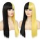 Baruisi Half Black Yellow Wig with Bangs for Women Long Straight Cosplay Hair Wig Party Halloween Use