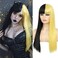 Baruisi Half Black Yellow Wig with Bangs for Women Long Straight Cosplay Hair Wig Party Halloween Use