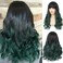 Black Green Wigs With Bangs for Women Long Wavy Curly Hair Wigs Dark Roots Wigs for Women Cosplay Party Daily Use