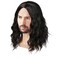 Men Wig Black Shoulder Length Curly Male Wig Middle Part Mens Black Hair for Cosplay Halloween Party