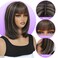 Black Mix Brown Bob Wig with Bangs 12inch Short Wigs for Black Women Brown Highlight Wig Ready and Go Glueless Wig Synthetic Straight Bob Wig for Daily Use