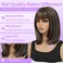 Black Mix Brown Bob Wig with Bangs 12inch Short Wigs for Black Women Brown Highlight Wig Ready and Go Glueless Wig Synthetic Straight Bob Wig for Daily Use