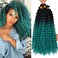 5Pack Marlybob Water Wave Crochet Curly Hair 100g/pack Jerry Curly Crochet Braids Ombre Green Kinky Curly Synthetic Twist Braiding Hair for Black Women(1B/Green)