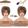 PHOCAS Short Brown Pixie Cut Wigs for Women with Bangs Mixed Blonde Natural Synthetic Short Hair Wig None Lace Replacement Wigs