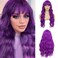 Sallcks Womens Long Curly Wavy Wig Purple Wigs with Bangs Synthetic Heat Resistant Hair Full Wigs for Daily Party Cosplay Costume