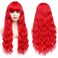 Red Wig with Bangs Wet and Wavy Water Wave Curly Synthetic Heat Resistant Fiber Wigs for Women Natural Looking Machine Made Wigs 26 Inch