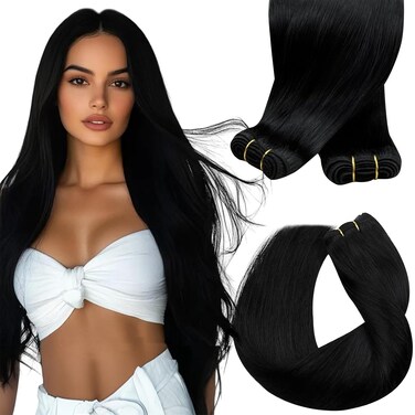 Sunny Sew in Hair Extensions Real Human Hair 22 inch Jet Black Sew in Bundles Human Hair Long Hair Extensions Real Human Hair Weft Black Weft Hair Extensions Human Hair Brazilian Hair 100g