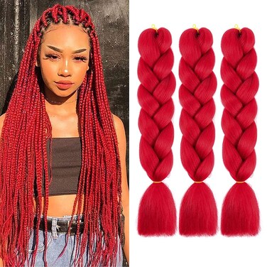 Red Braiding Hair Jumbo Braid Hair 3 Pack 24 Inch for Hair Extensions High Temperature Synthetic Crochet Braiding Hair for Black Women(A12)&hellip;