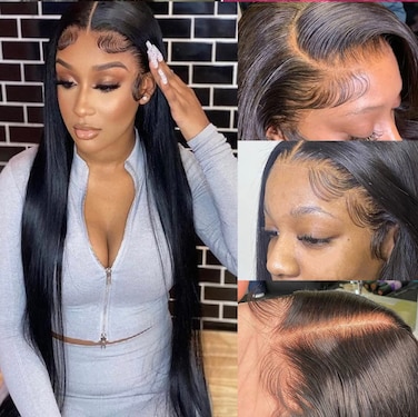 Straight Wigs Human Hair 13x4 Straight Lace Front Wigs Human Hair 150 Density Transparent Glueless Wigs Human Hair Pre Plucked with Brazilian Virgin for Black Women (24 Inch, 1B)