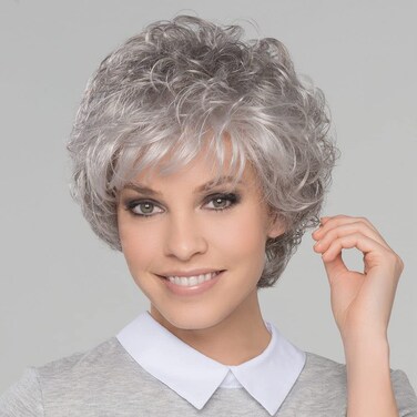 TISHINING Short Grey Curly Wigs for White Women Layered Silver Gray Pixie Cut Synthetic Full Wig with Bangs Natural Looking Daily Party Wigs for Older Women