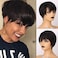 Glueless Wear and Go Wig Short Human Hair Wigs Pixie Cut Wig with Bangs 150% Density Black Layered Wavy Wigs for Women (1B)