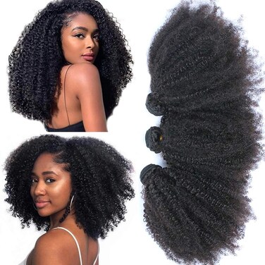 Mongolian Afro Kinky Curly Bundles Human Hair 10 12 14 Inch 4B 4C Afro Kinky Curly Human Hair Bundles Unprocessed Virgin Hair Weave Weft Hair Extensions for Black Women Natural Color