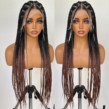 360 Full lace Braided Wig 30 Inch Ombre Brown All Handmade Braided Wigs Non Embroidered Long Braiding Hair Wig for Black Women T1B/30 Synthetic Lace Front Wigs