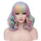 BERON 14 Inches Rainbow Wig Short Curly Wig Women Girl's Synthetic Wig Rainbow Wig with Bangs Wig Cap Included