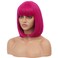 RightOn 12 Inches Hot Pink Wig Short Bob Wig Hot Pink Short Straight Wig Bob Wig with Bangs Synthetic Bob Wigs for Daily or Party Wig Cap Include