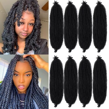 Springy Afro Twist Hair 8 Packs Marley Twist Braiding Hair Pre Separated Spring Twist Hair for Faux Locs Crochet Hair Kinky Twist for Braiding Synthetic Hair Extensions (1b#, 24inch(Pack of 8)
