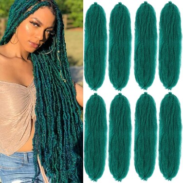 Springy Afro Twist Hair 8 Packs Marley Twist Braiding Hair Pre Separated Spring Twist Hair for Faux Locs Crochet Hair Kinky Twist for Braiding Synthetic Hair Extensions (green#, 30inch(Pack of 8)