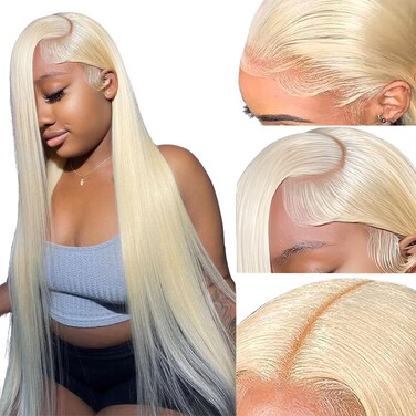 613 Lace Front Wig Human Hair 13x6 Transparent Lace, Blonde Lace Front Wigs Human Hair, 28inch Straight 613 HD Lace Frontal Wig Pre Plucked with Baby Hair for Women, 180% Density Blonde Wig Human Hair