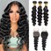 Loose Deep Wave Bundles with Closure Brazilian Virgin Human Hair Bundles Wet and Wavy Human Hair bundles with 4&times;4 Free Part Closure Loose Deep Curly Human Hair Bundles 14 16 18+12 inch
