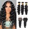 Loose Deep Wave Bundles with Closure Brazilian Virgin Human Hair Bundles Wet and Wavy Human Hair bundles with 4&times;4 Free Part Closure Loose Deep Curly Human Hair Bundles 22 24 26+20 inch