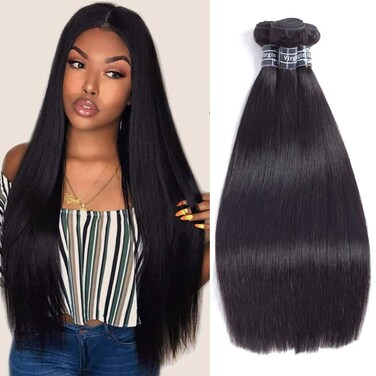 Amella Hair Brazilian Virgin Straight Hair Bundles 20 20 20 Inches 10A Unprocessed Straight Weave Hair Human Bundles Double Wefts Natural Black Color Mixed Length Human Hair Extensions