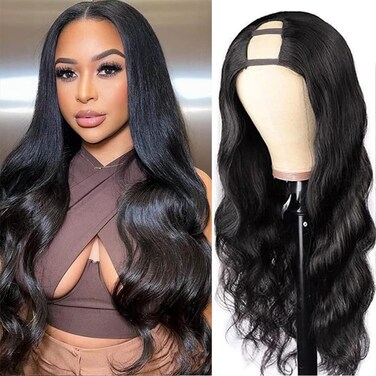 Amella Hair U Part Body Wave Wig U Part Wig 18inch Human Hair Wigs 150% Density Full Head U Shape 2x4 U Shape Clip in Wigs Body Wave Half U Wig Human Hair Extension For Black Women