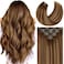 Caliee Seamless Clip in Hair Extensions 14Inch Balayage Human Hair Extensions 110G Full Head Double Weft R4-4/27 Chocolate Brown to Caramel Blonde with Brown Roots 7Pcs Human Hair Clip in Extensions