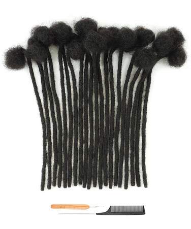 8inch 30 Strands 100% Human Hair Loc Extensions, 0.6cm Width Full Handmade Dreadlock Extensions Human Hair for Men Women Kids, Permanent Dread Extensions Can Be Dyed Bleached Curled(Natural Black)