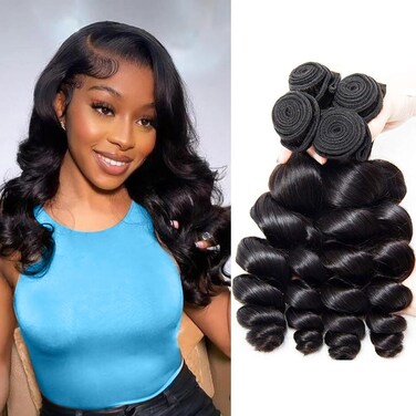 EMOL Loose Wave Bundles Human Hair Weave 3 Bundles Virgin Brazilian Loose Wavy Human Hair Weft Big Loose Spiral Wand Curls Long Hair Bundles Natural Black Human Hair Extensions 18 20 22 Inch