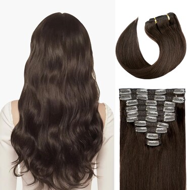 22" Clip in Human Hair Extensions Full Head 200g 10 Pieces 22 Clips 2# Dark Brown Double Weft Brazilian Real Remy Hair Extensions Thick Silky Straight (22" 200g, Dark Brown)