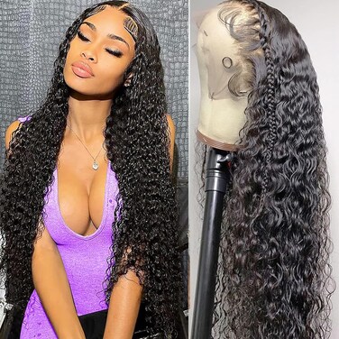 JIETAI 13X4 HD Curly Lace Front Wigs Human Hair Pre Plucked with Baby Hair 180% Density Brazilian Curly Wave Human Hair Wigs for Black Women 9A Glueless Lace frontal Wigs Natural Color (20 Inch)