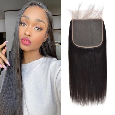 6x6 Hd Lace Closure Straight Wave Free Part Unprocessed Virgin Brazilian Human Hair Lace Pieces With Baby Hair Bleached Knots Wet And Wavy Sew In Hair Extensions Natural Color 16 inch