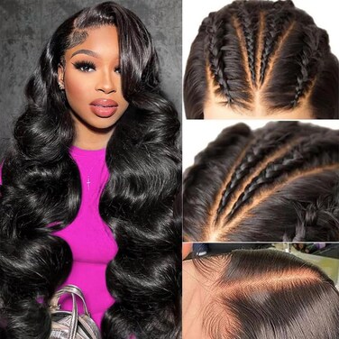 24 Inch Full 13x6 Body Wave Lace Front Wigs Human Hair Pre Plucked HD Transparent Lace Frontal Wigs Human Hair 180% Density Glueless Wigs Human Hair with Baby Hair for Women
