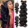 Bundles Human Hair Body Wave Bundles with Closure 100% Unprocessed Brazilian Virgin Human Hair Body Wave 3 Bundles with 4x4 Lace Closure Free Part for Black Women 24 26 28+22 inch