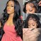 Maycaur Long Black Curly Wig Lace Front Wigs for Black Women Glueless Lace Front Synthetic Wigs Free Part Natural Wave Hair Synthetic Lace Front Wig With Natural Pre Plucked Hairline