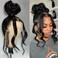 Maycaur Long Black Curly Wig Lace Front Wigs for Black Women Glueless Lace Front Synthetic Wigs Free Part Natural Wave Hair Synthetic Lace Front Wig With Natural Pre Plucked Hairline